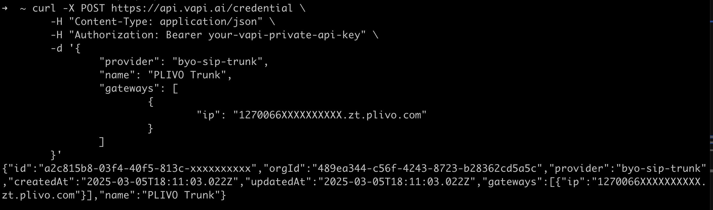 Configure Vapi with the outbound trunk