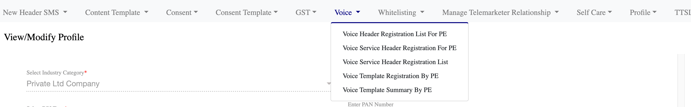 Voice Header registration by PE