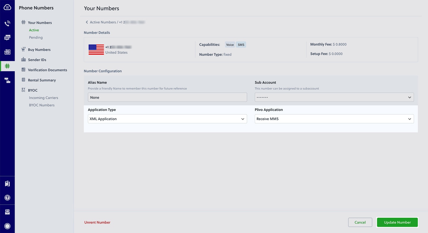 Assign Phone Number to MMS App