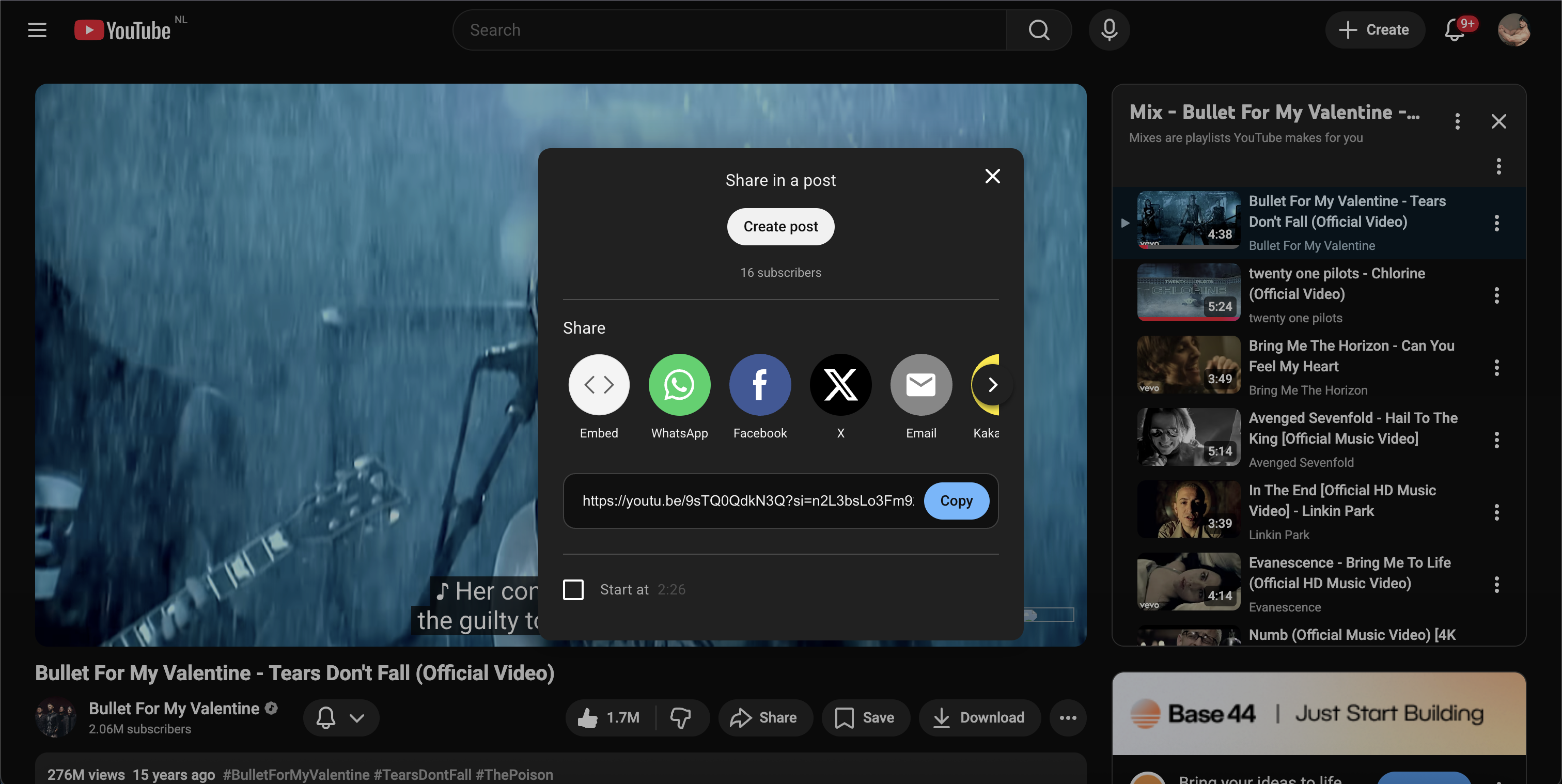 Interface showing where to paste YouTube links