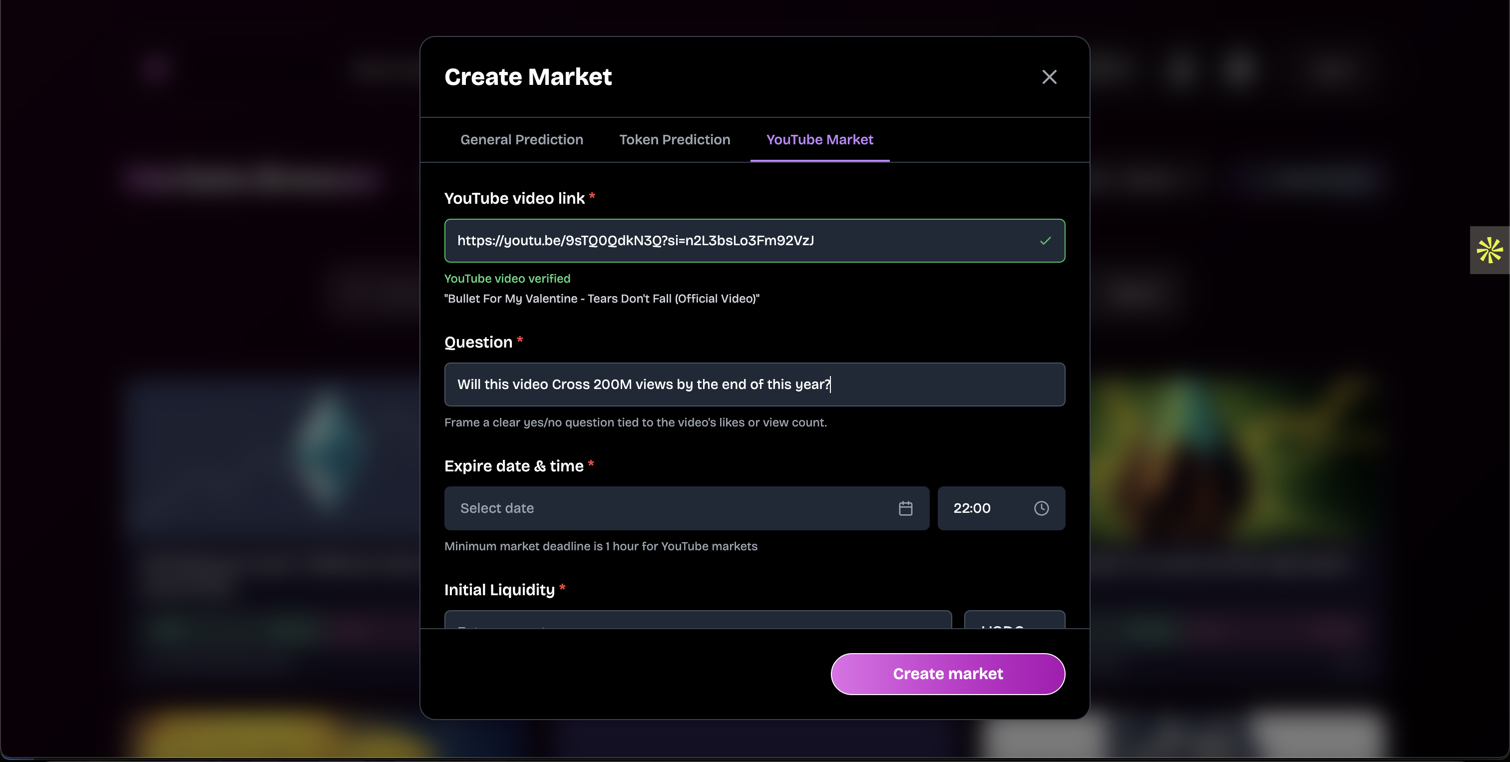 Interface showing where to paste YouTube links