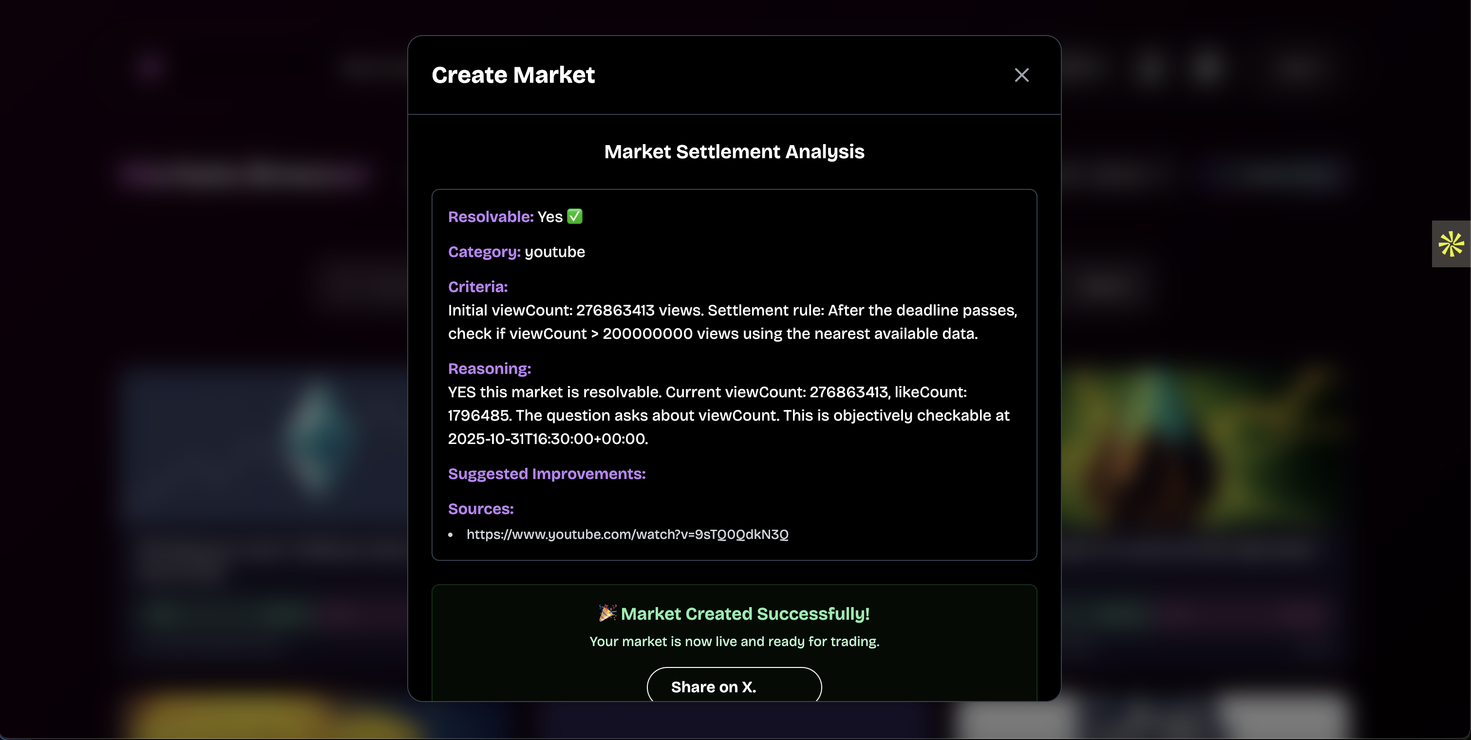 YouTube market settlement process