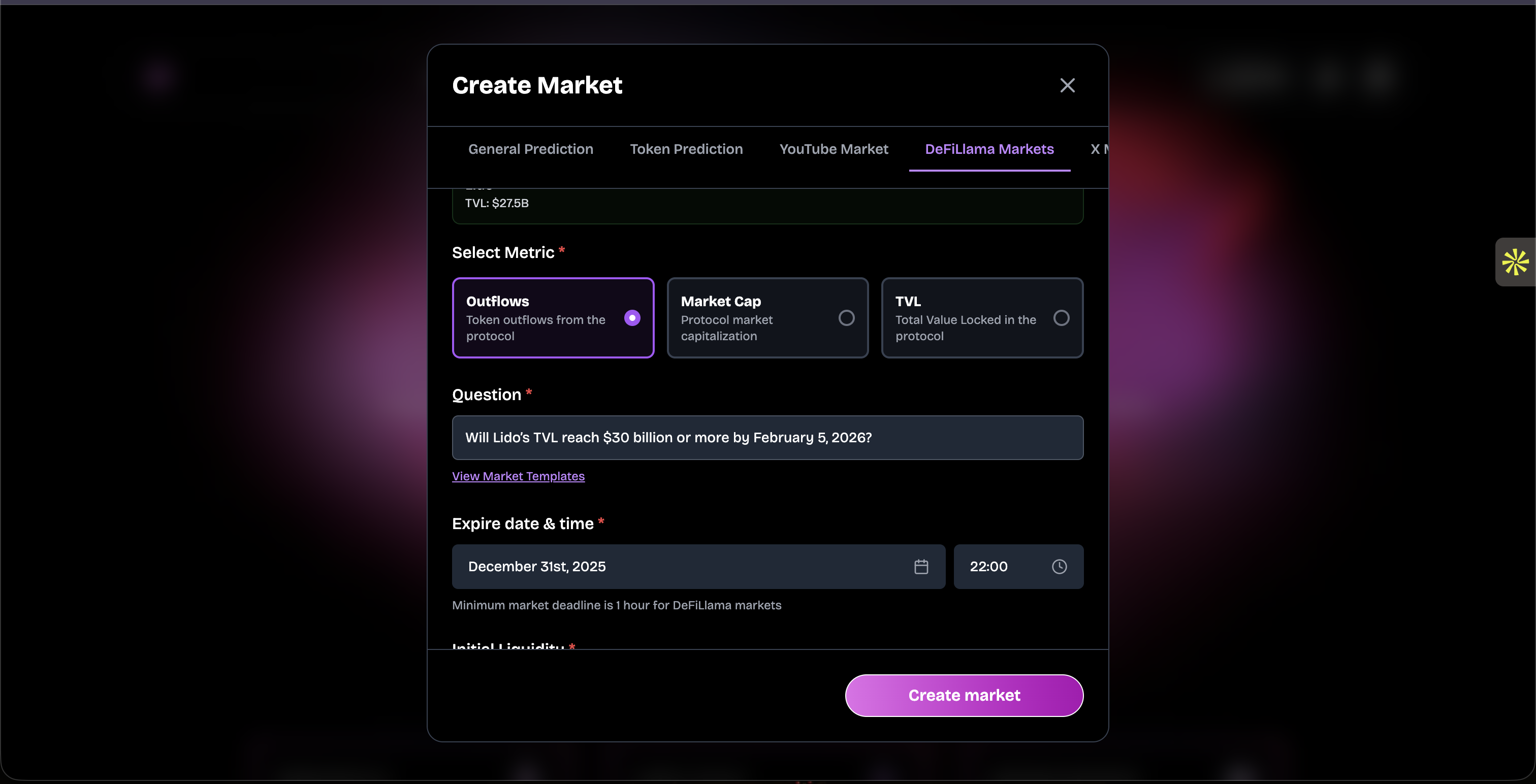 Metric selection interface