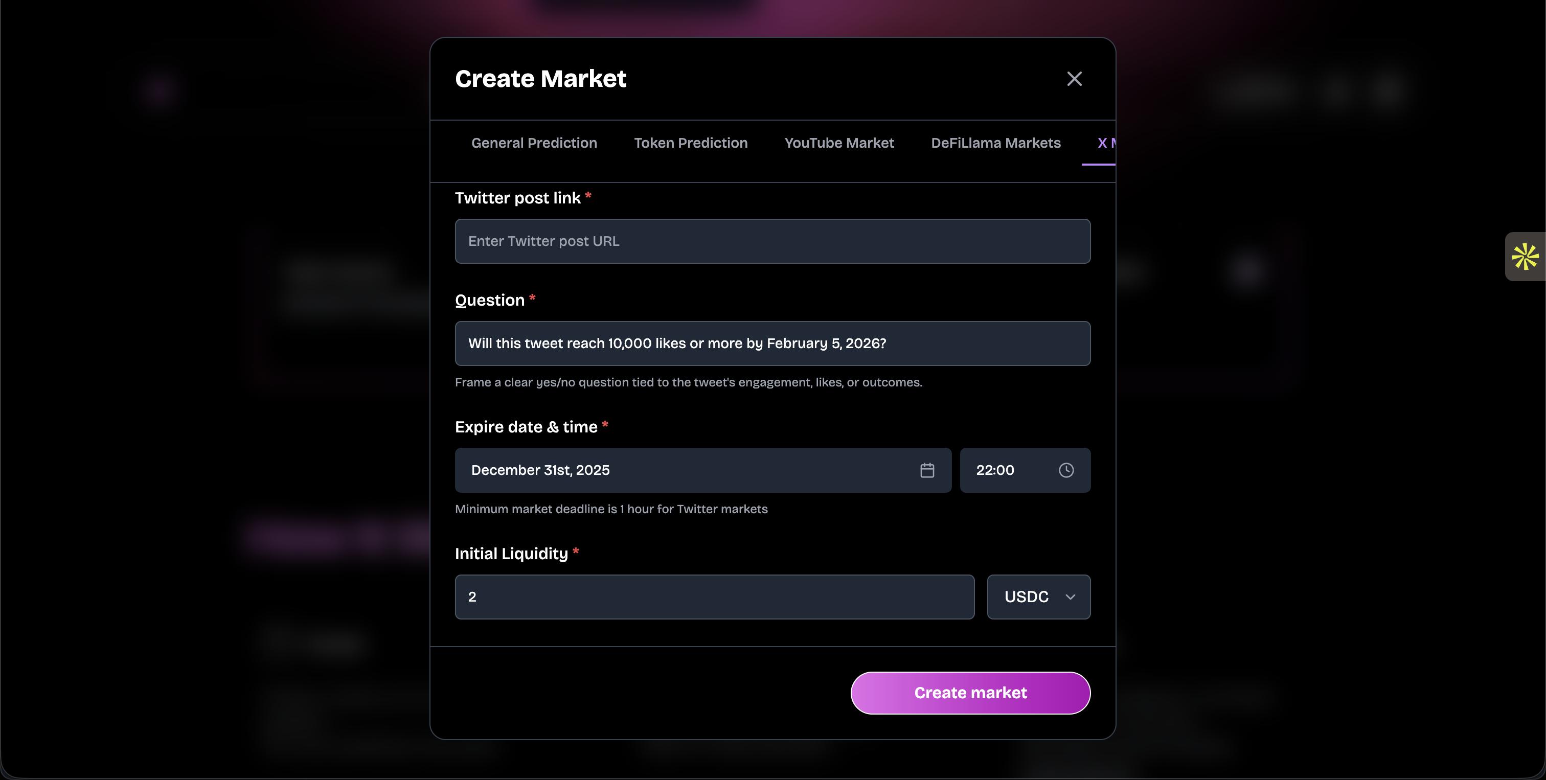 Interface showing where to paste tweet link