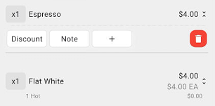 Expanded item row showing Discount and Note controls