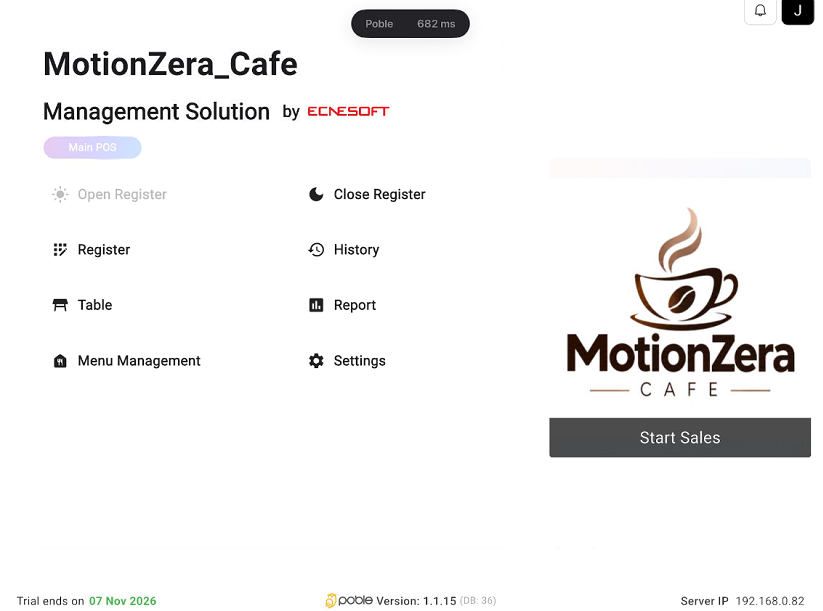 POS main page with the Start Sales button