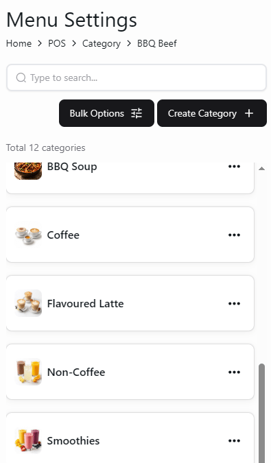 Company menu categories and Create Category button