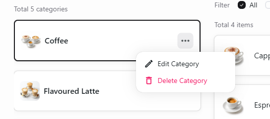 Category menu with Edit Category and Delete Category actions