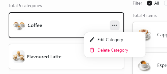 Category menu with Edit Category and Delete Category actions