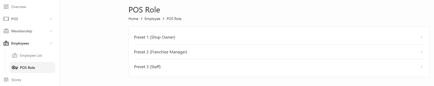 Review POS role presets for staff access.