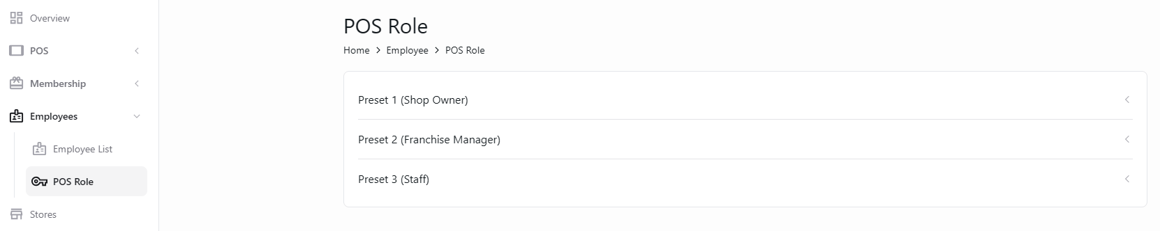 Review POS role presets for staff access.