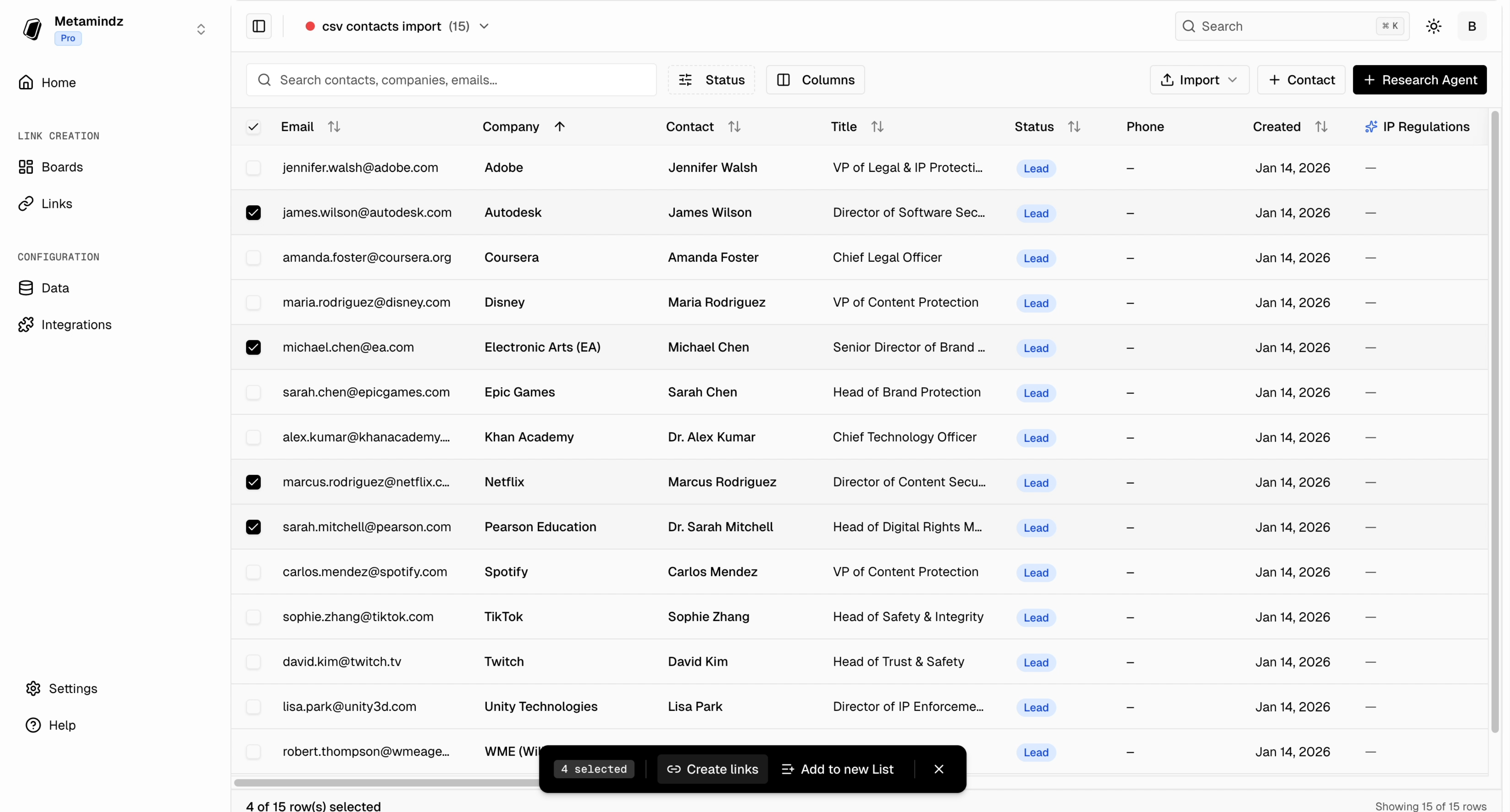 Contact/List selection interface