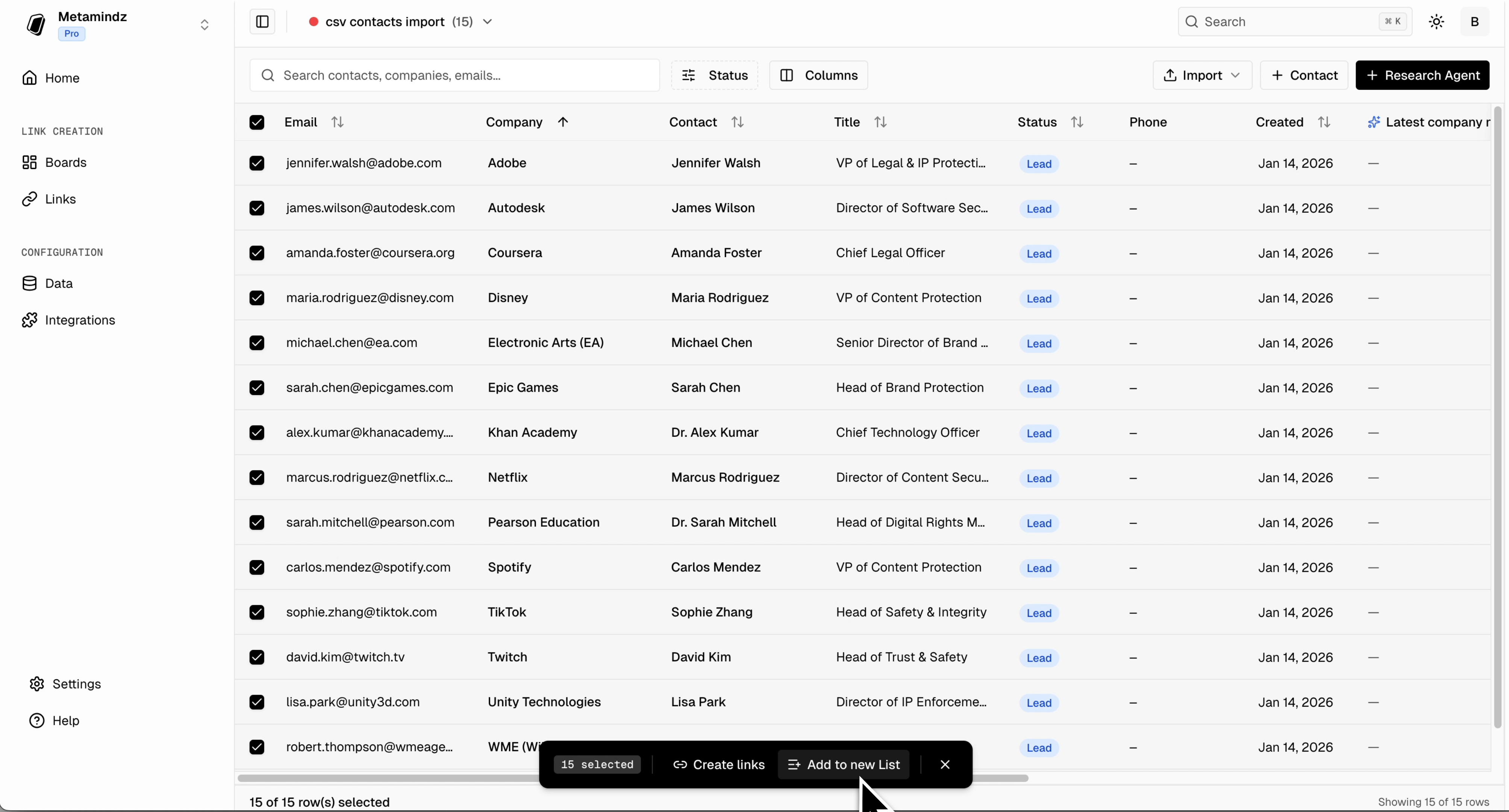 CSV import with list selection option