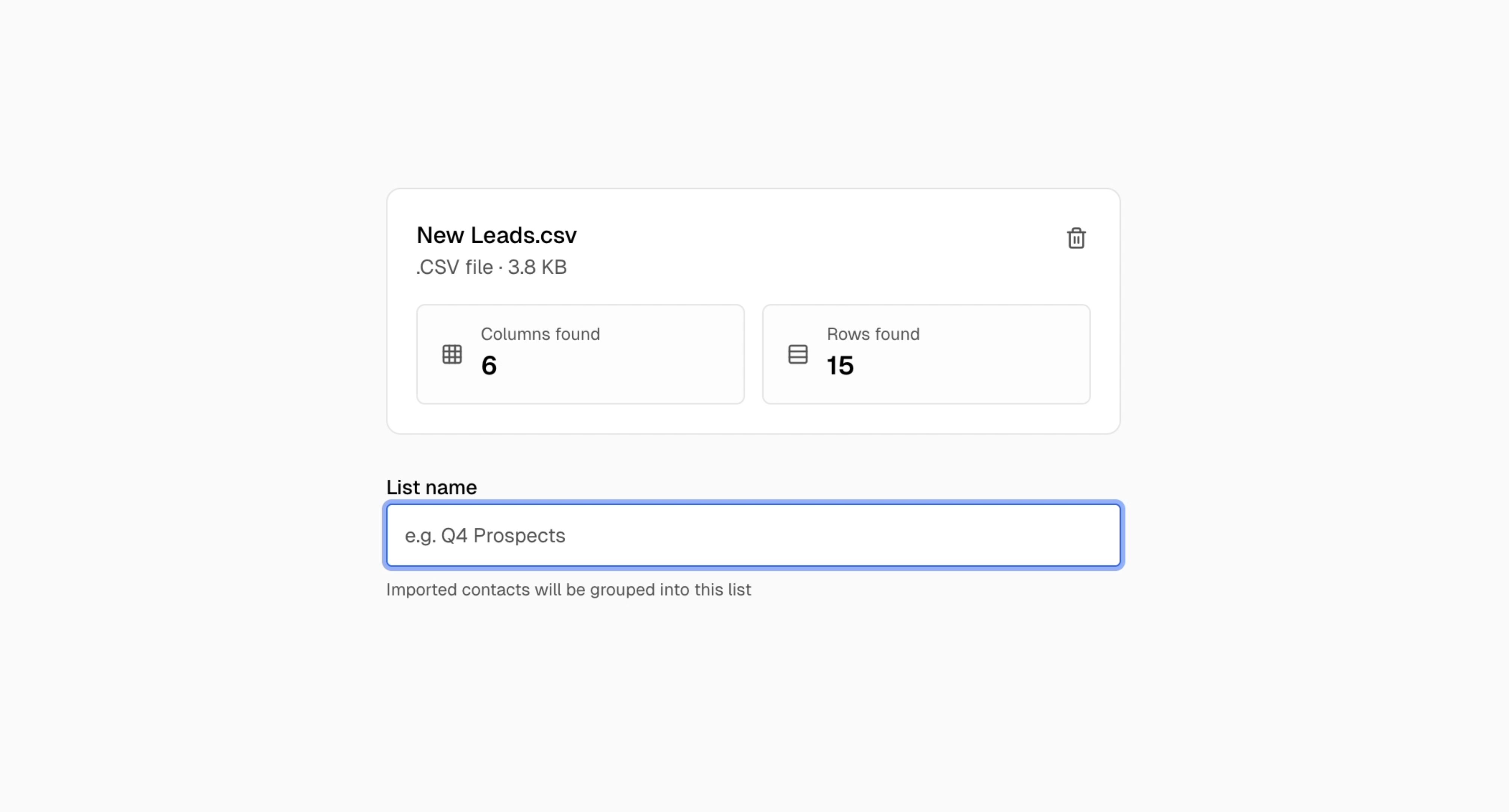 Create list modal with name and description fields