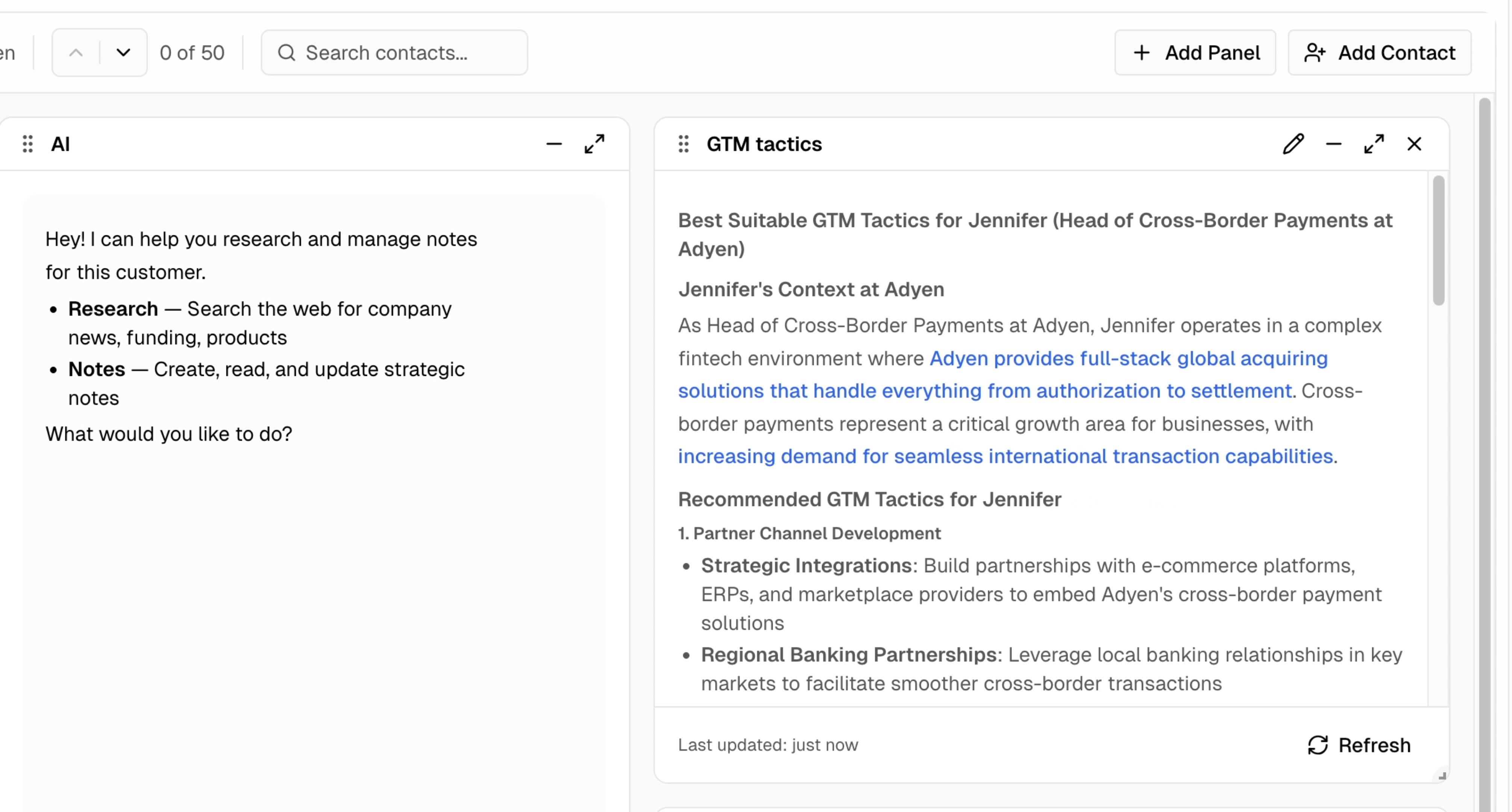 Enrichment panel with completed research