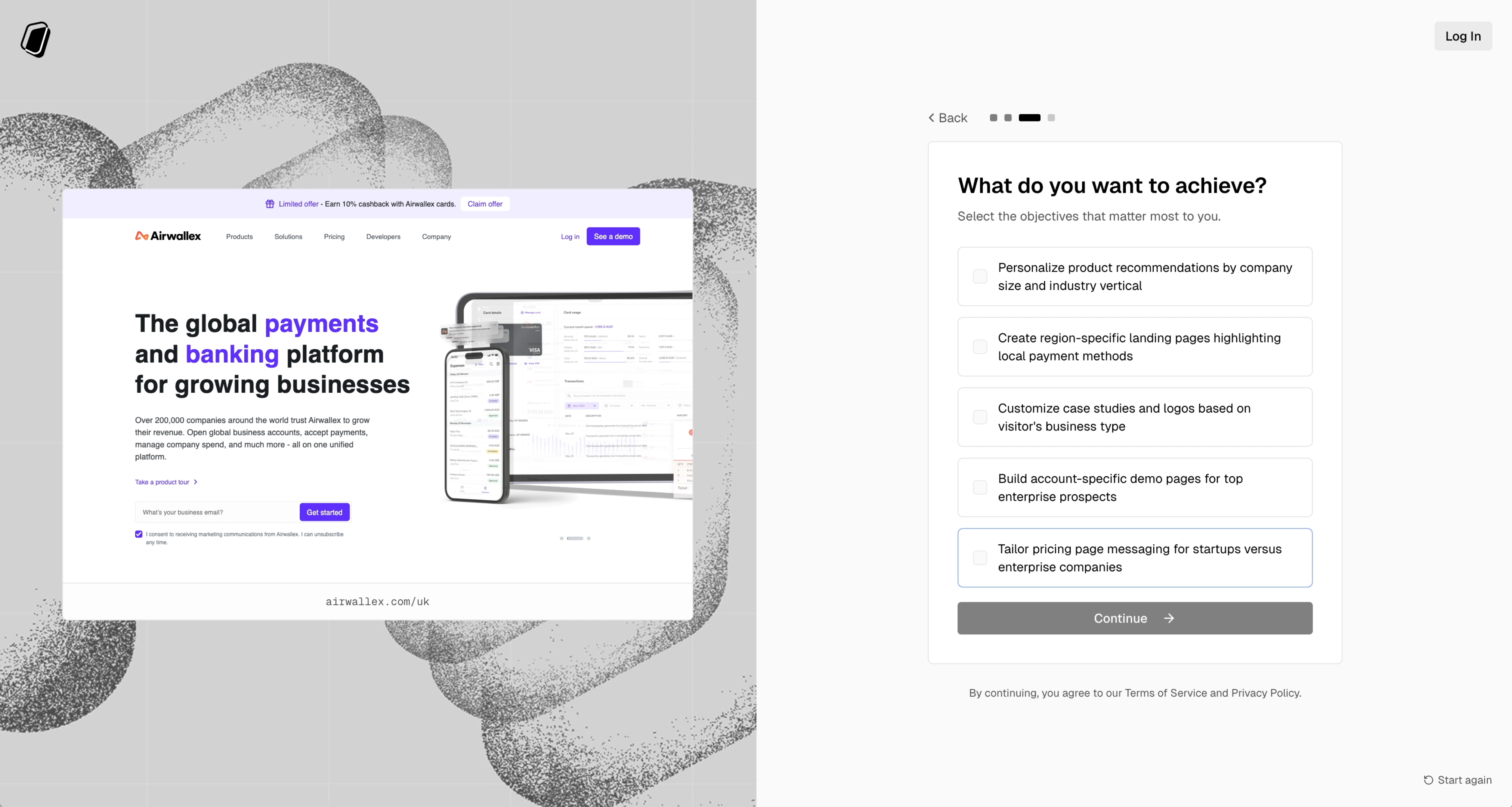 Select Your Objectives step