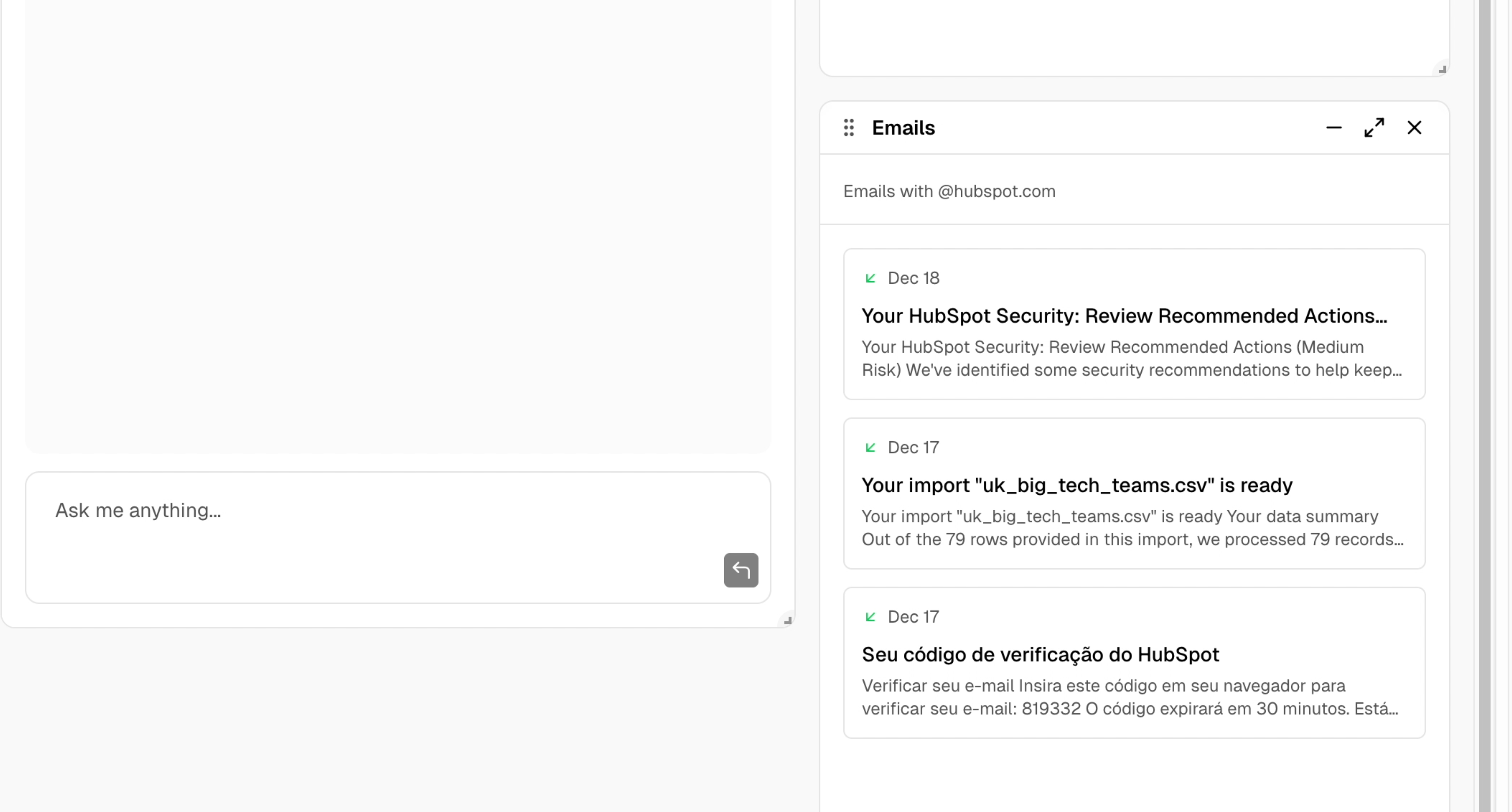Email list showing multiple emails