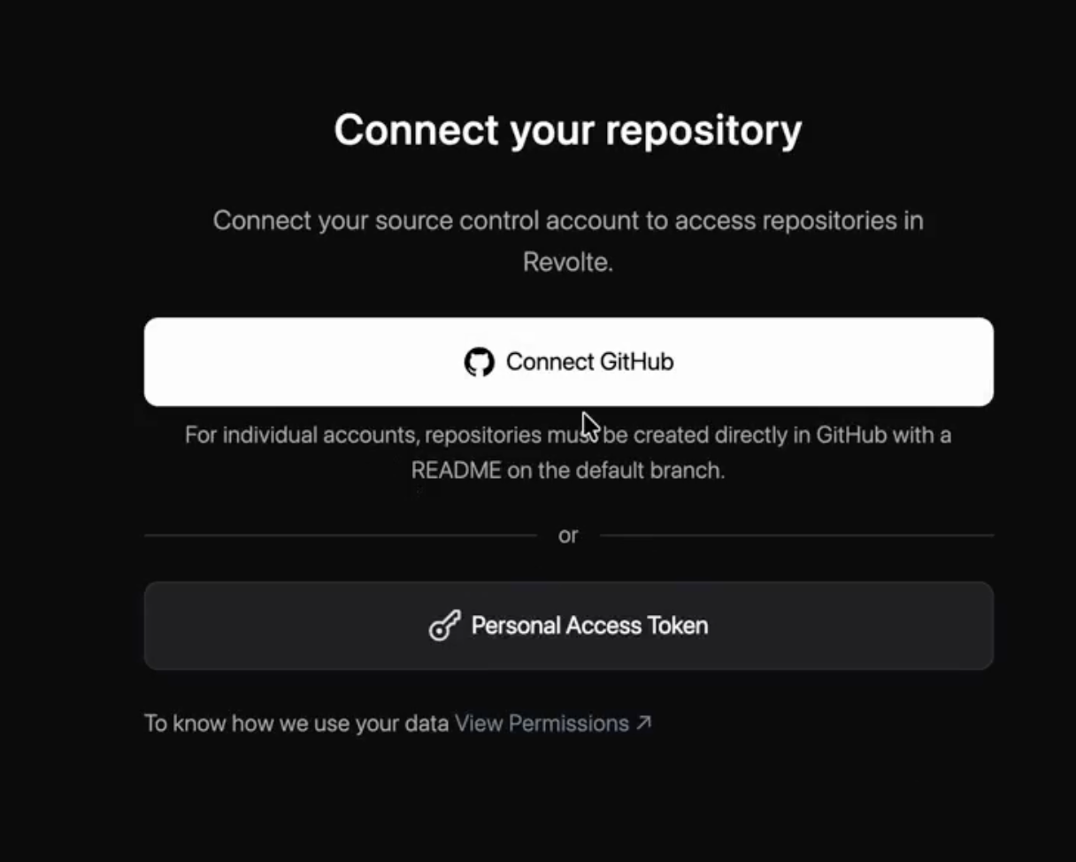 The Connect your repository dialog with GitHub available for selection.