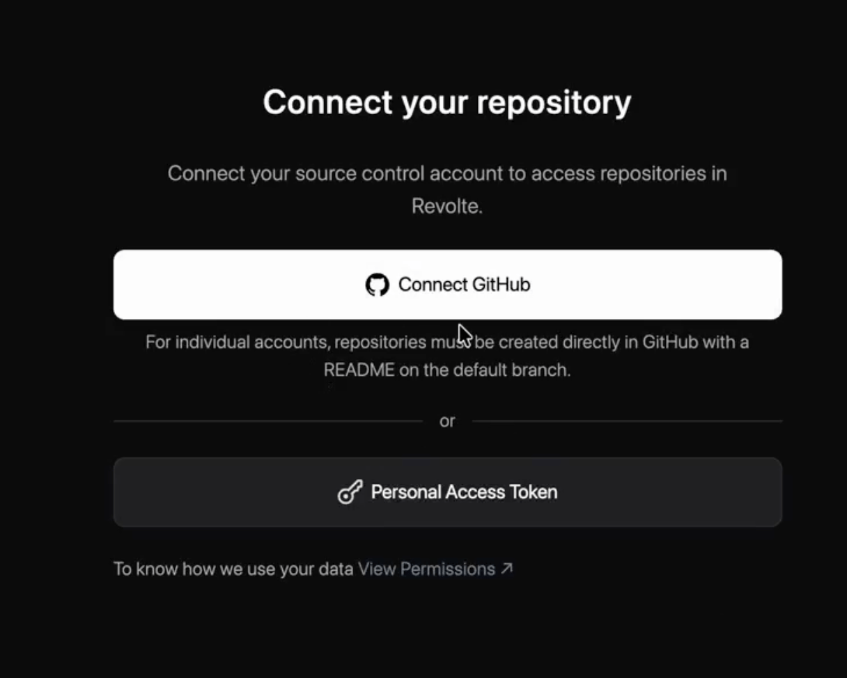 The Connect your repository dialog with GitHub available for selection.
