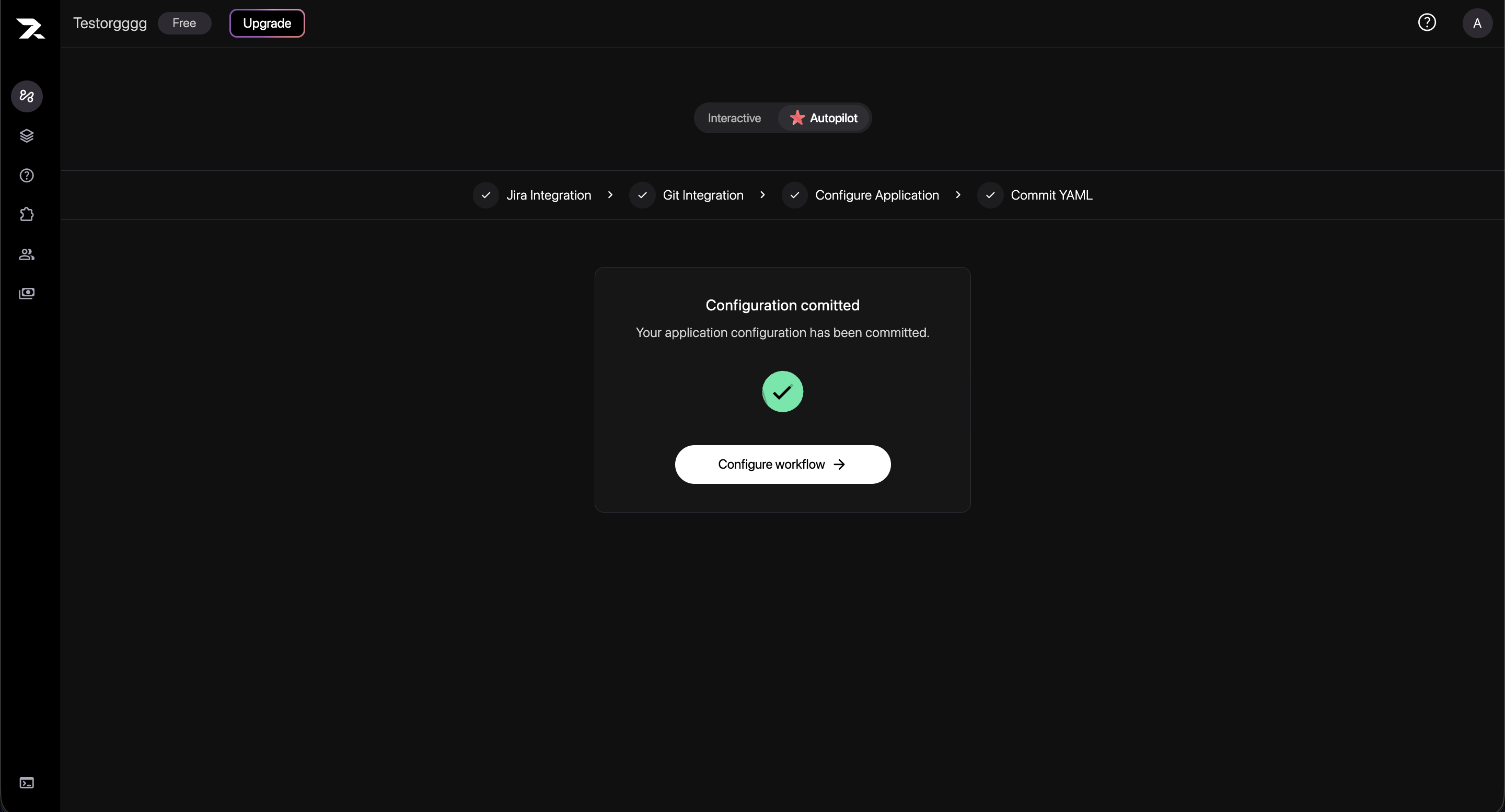 The setup checklist completed with a Configure workflow action.