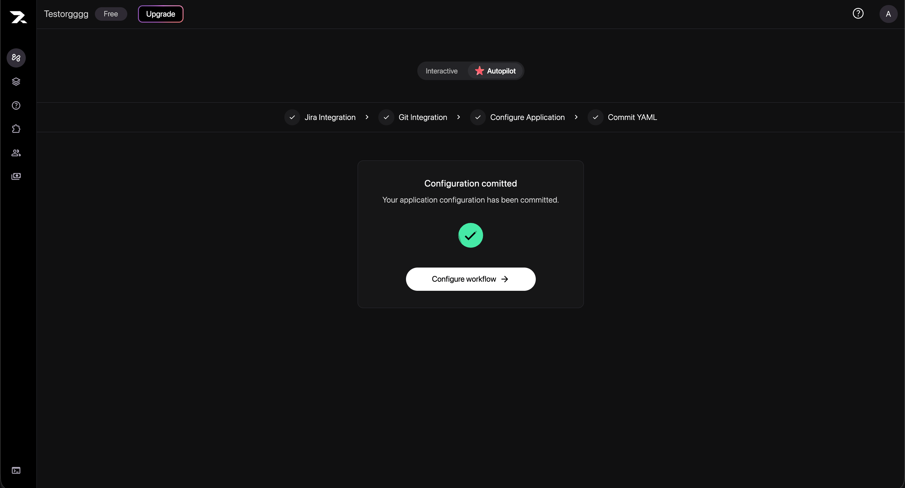 The setup checklist completed with a Configure workflow action.