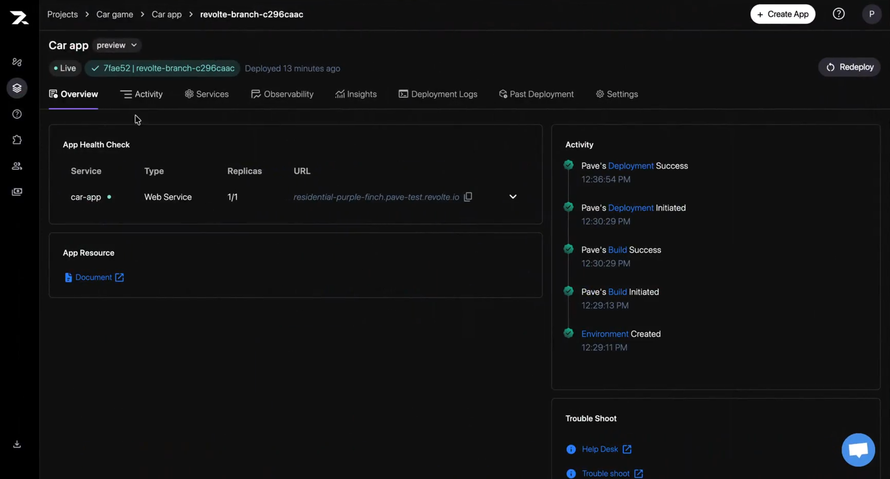 A live Preview environment with successful build and deployment activity and a healthy web service.