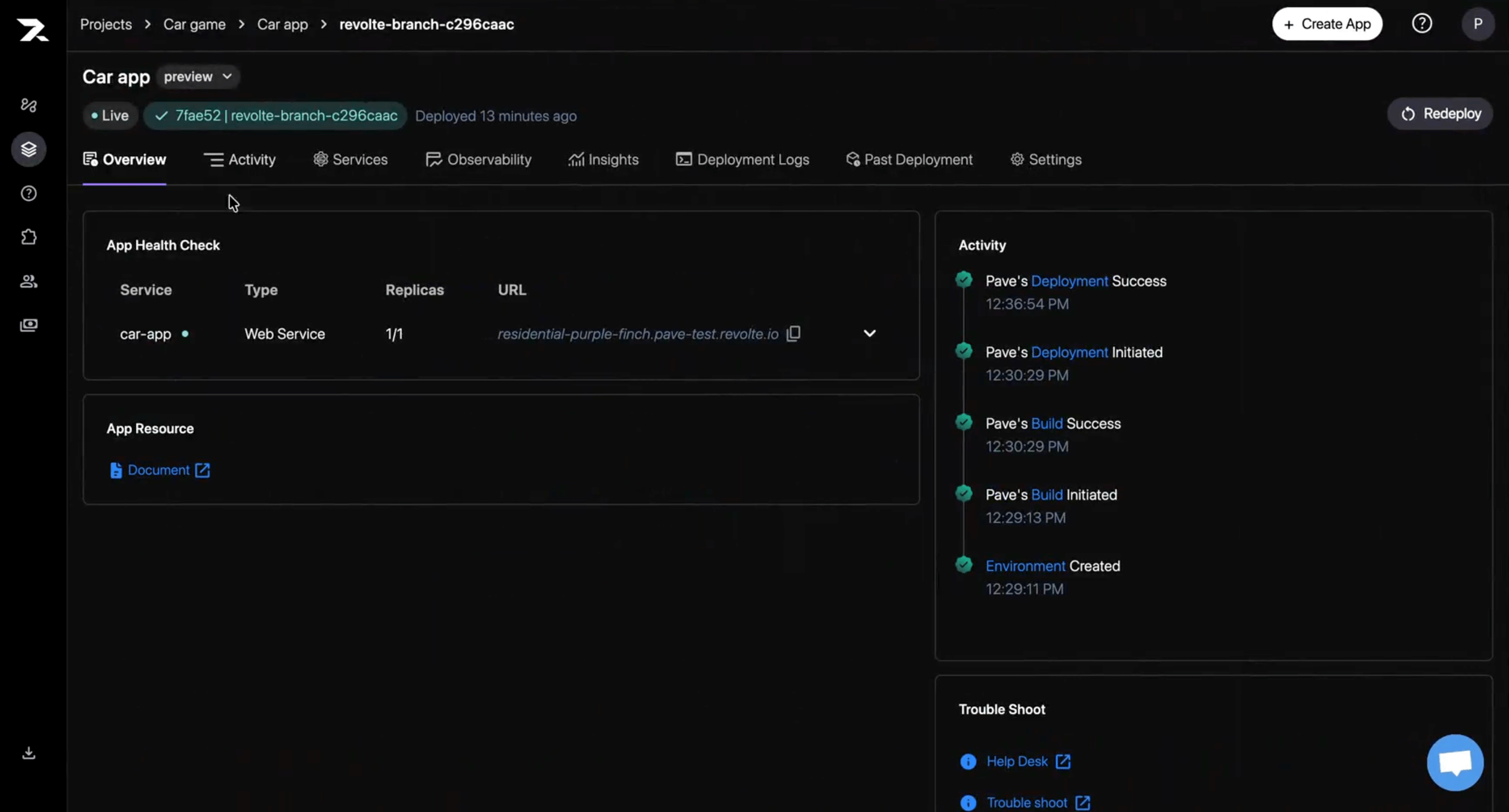 A live Preview environment with successful build and deployment activity and a healthy web service.