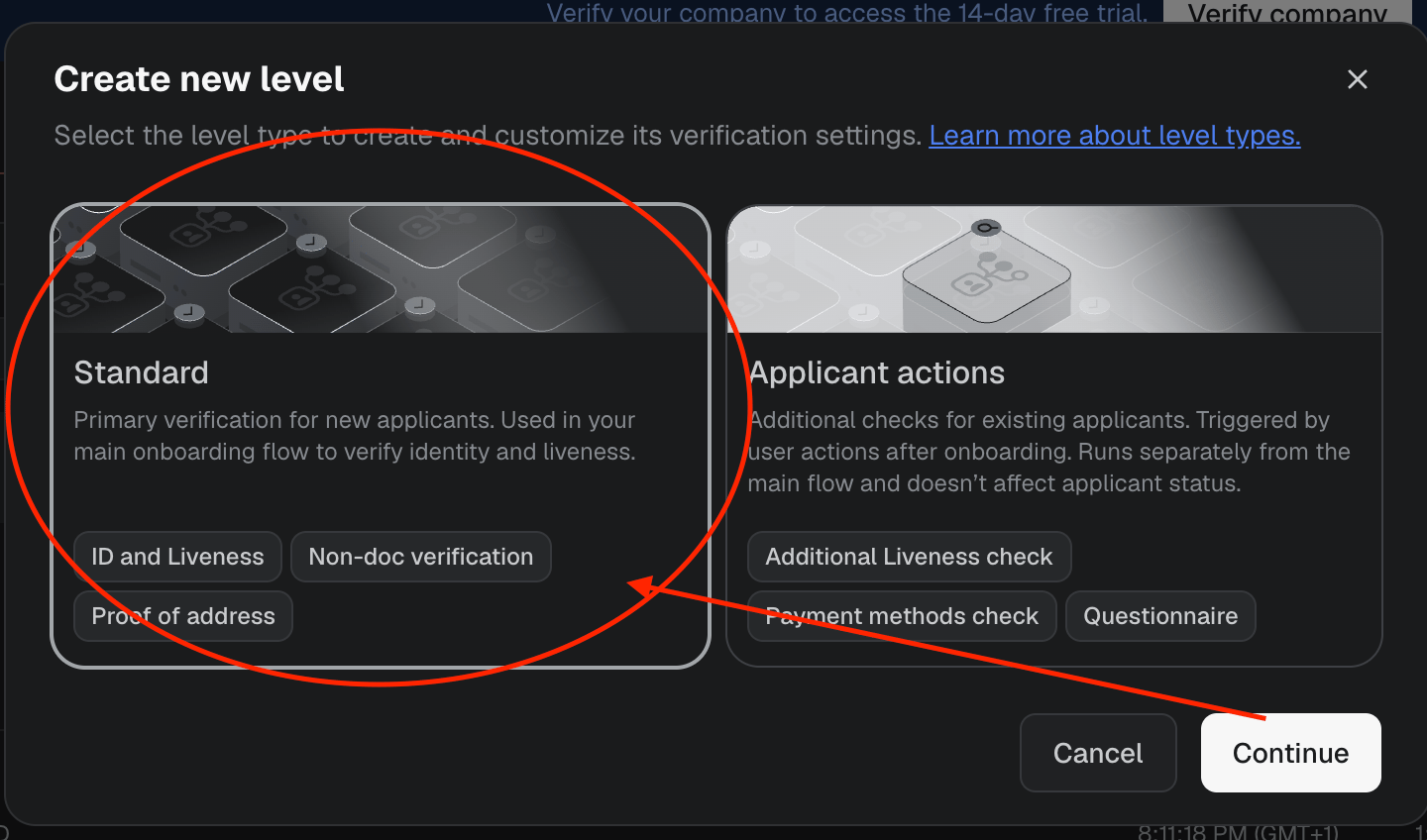 Select Standard level type