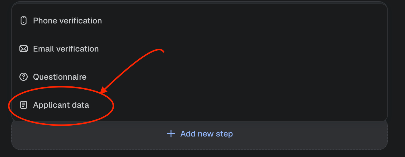 Select Applicant data as a new step