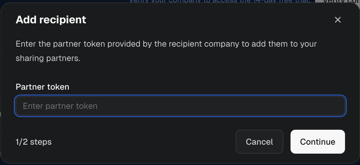 Enter the provider partner token