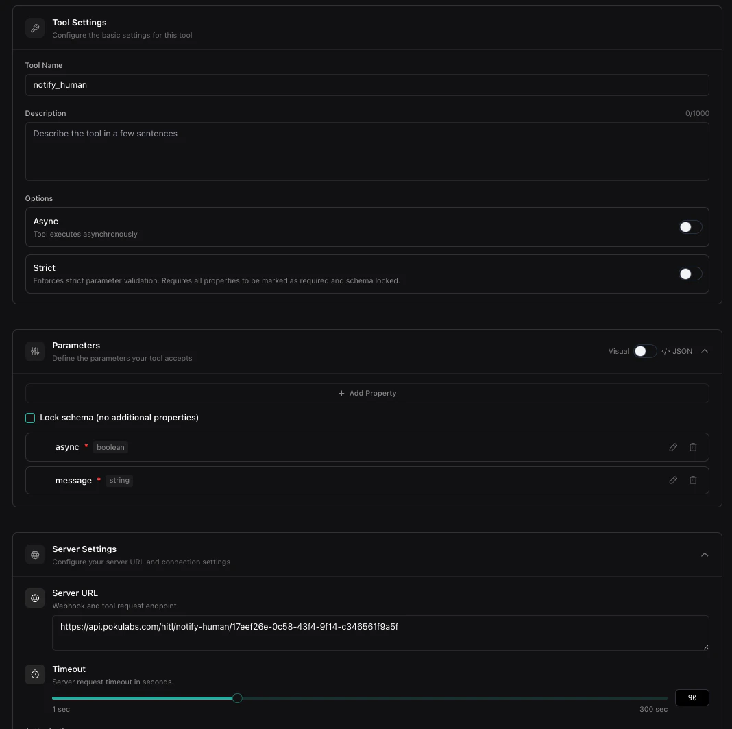 Configuring the notify-human tool in Vapi