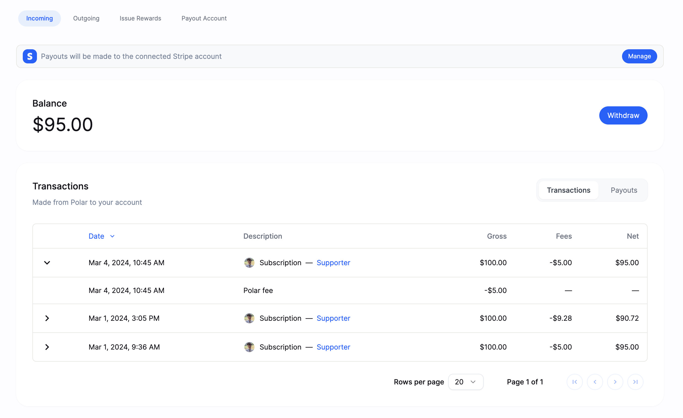 Account Balance & Transparent Fees - Polar