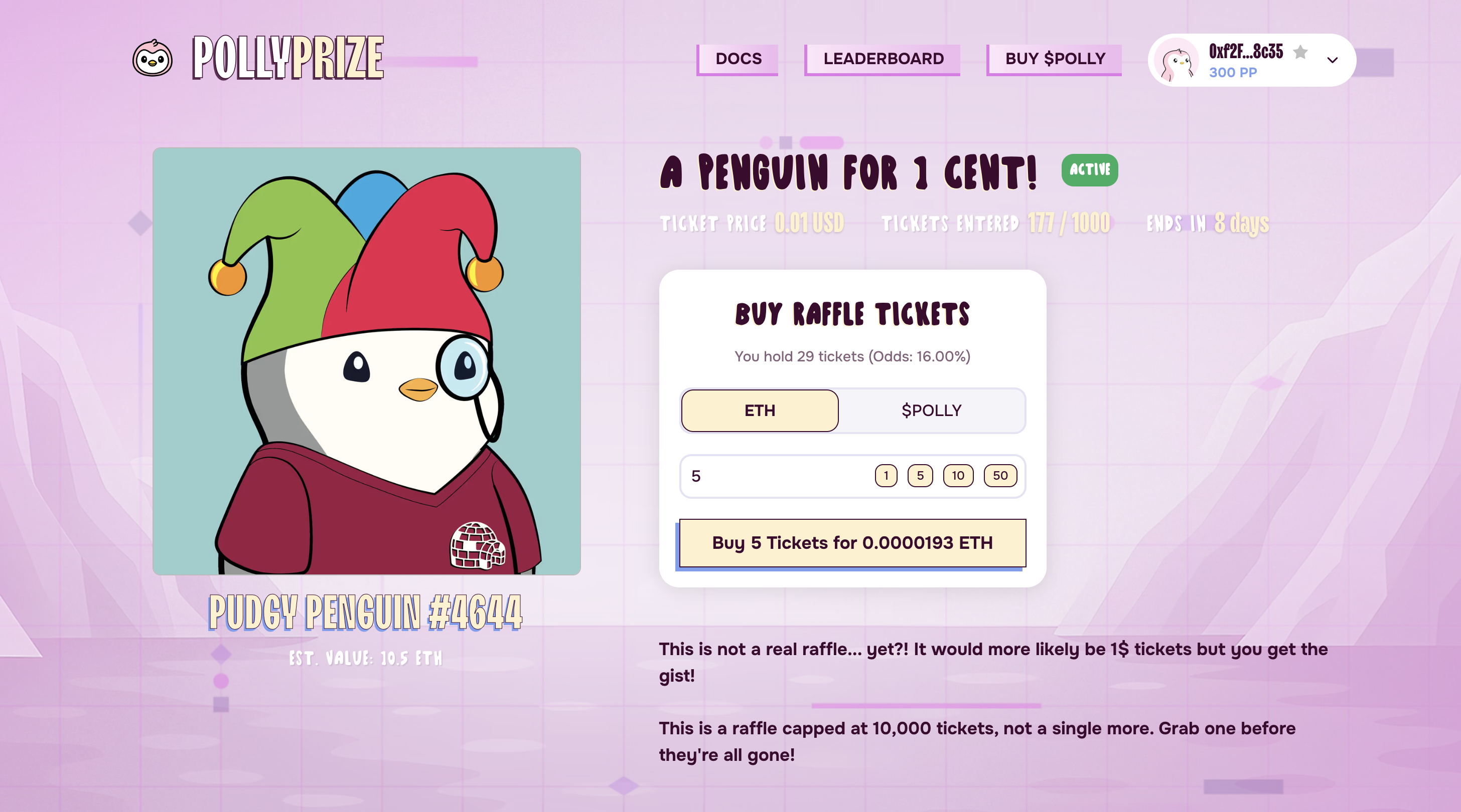 Screenshot of a Raffle Detail Page