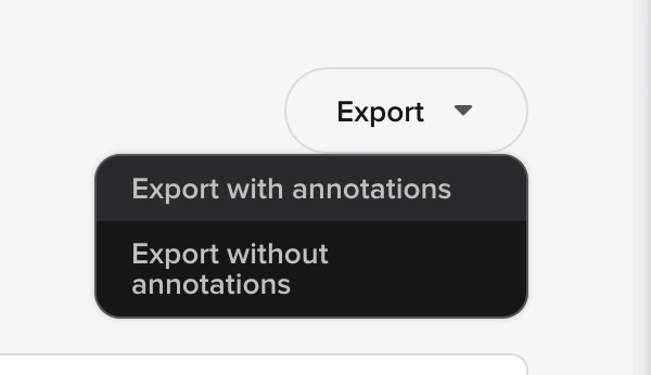 Export menu open showing the Export with annotations and Export without annotations options