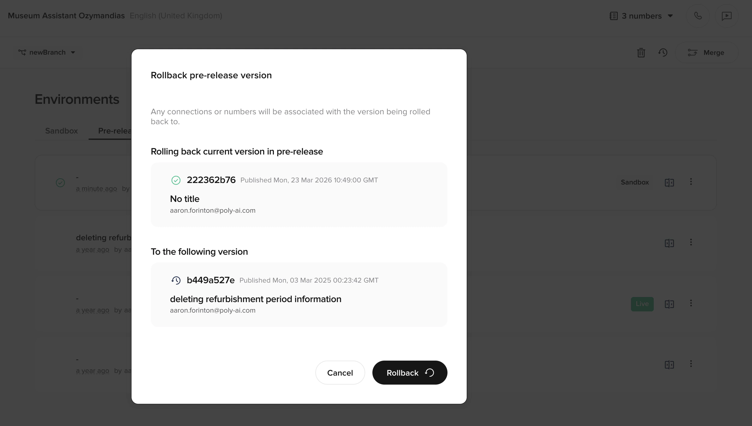 confirm rollback