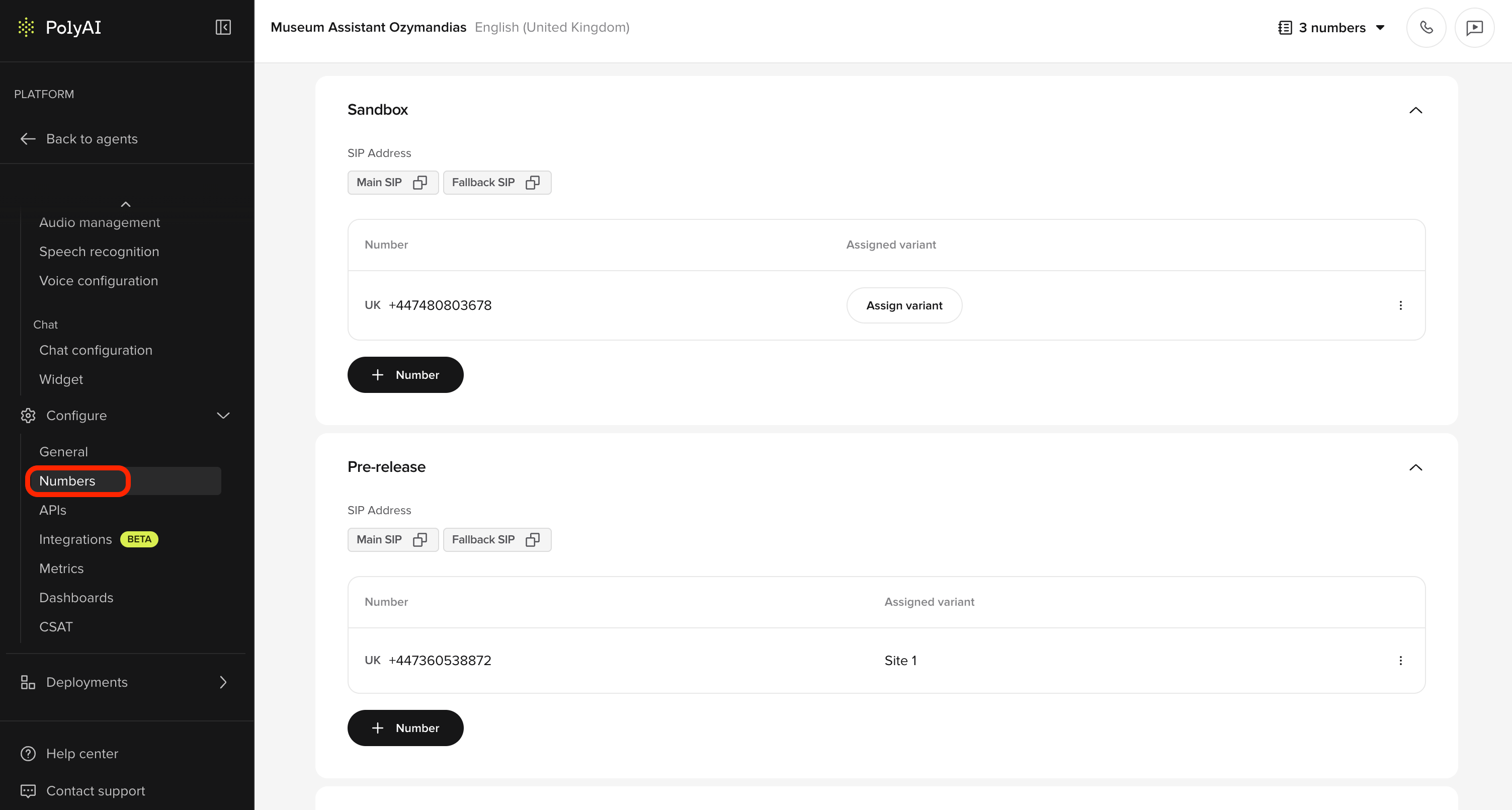 assign version phone numbers