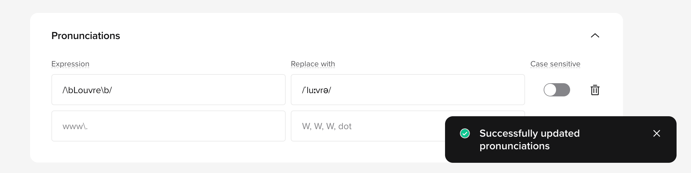 Example pronunciation rules