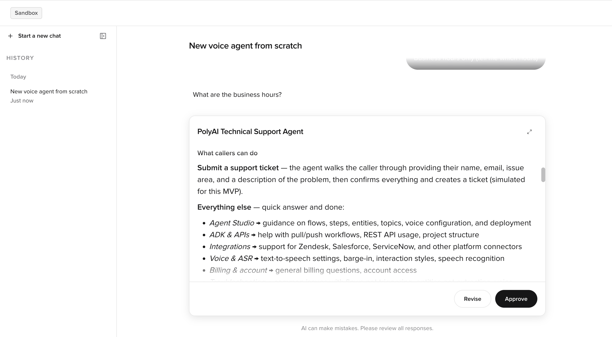 Agent plan card with Revise and Approve buttons