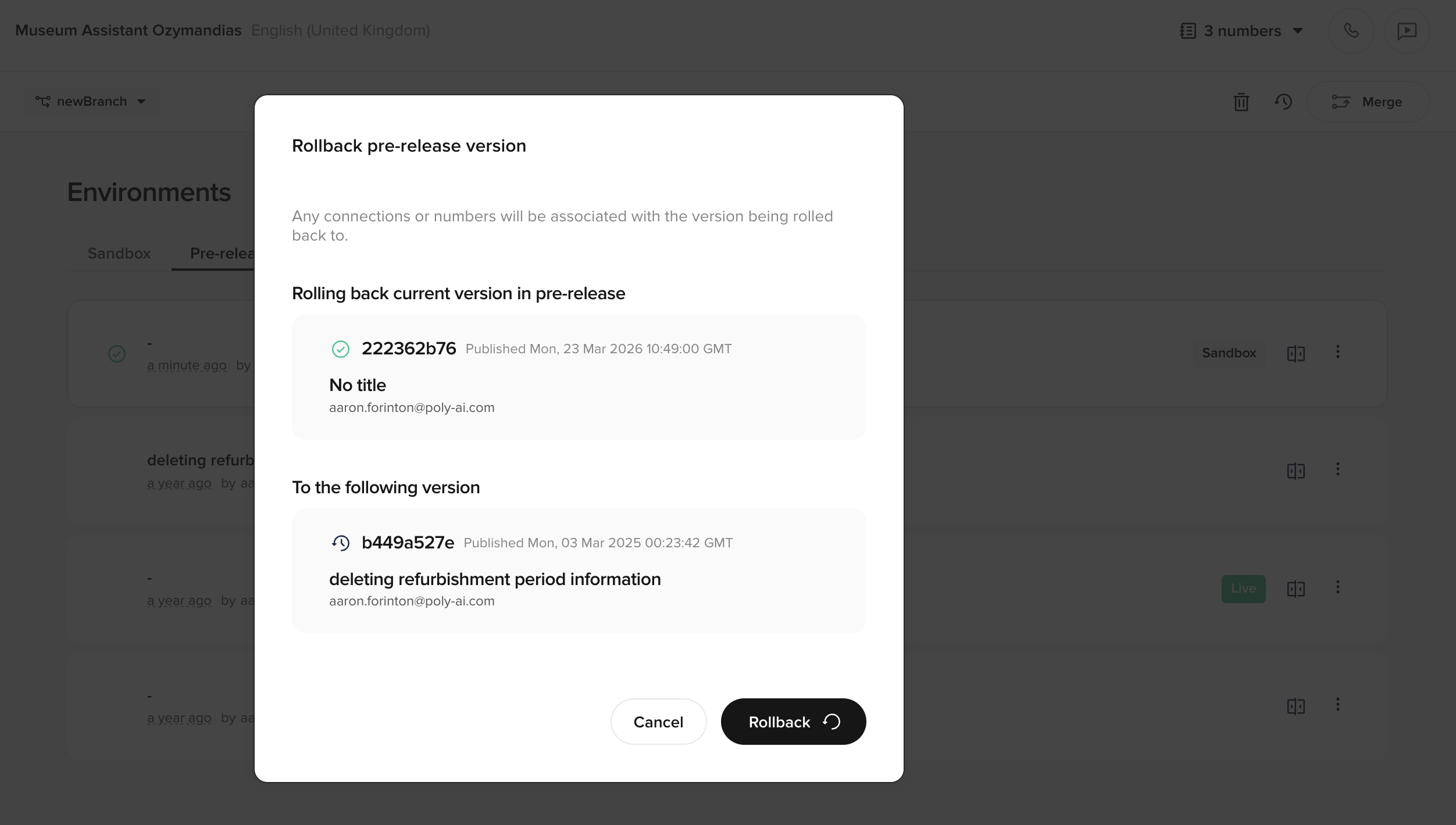 confirm rollback