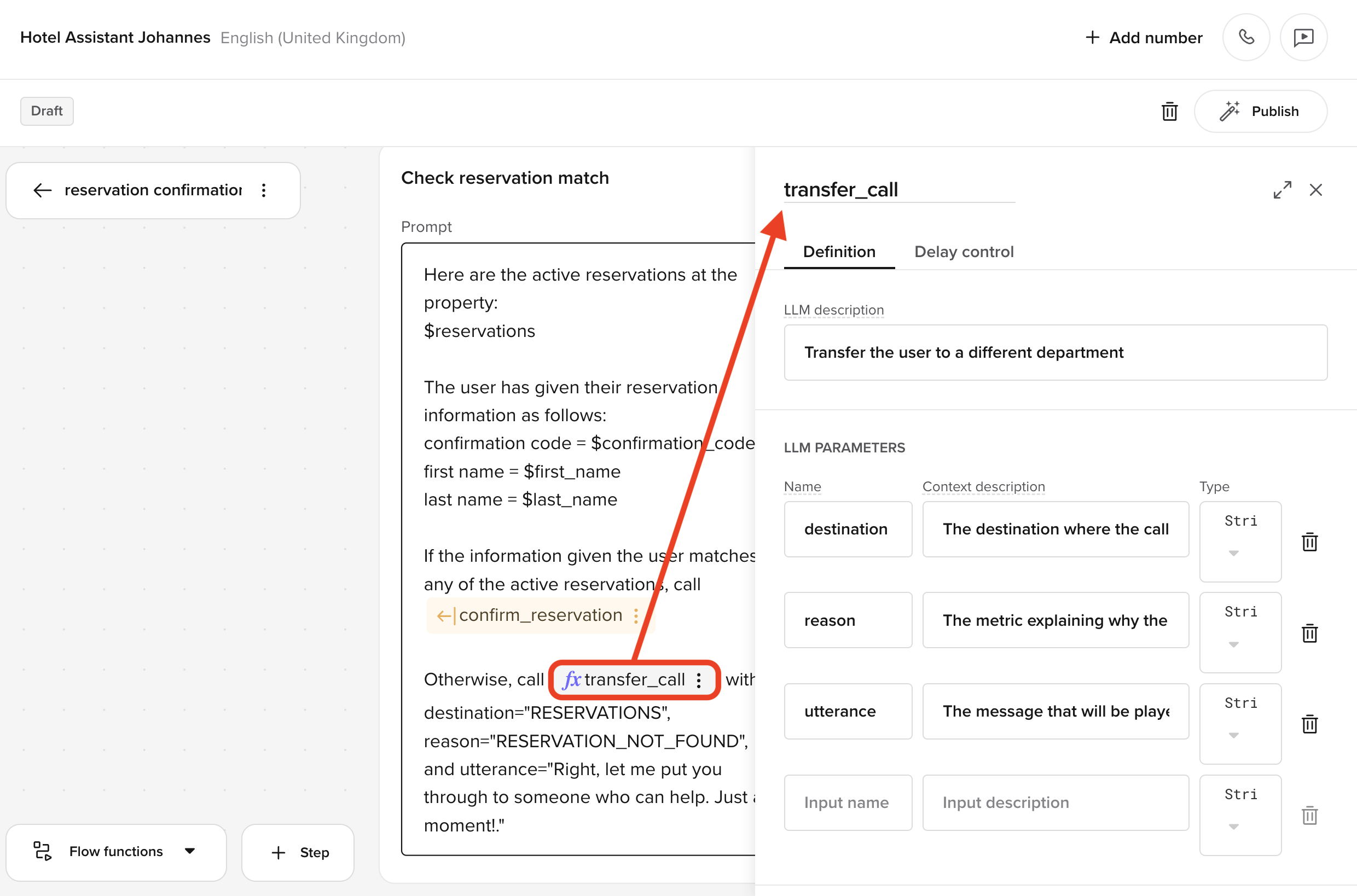 Global function icon shown next to a function reference in a flow step