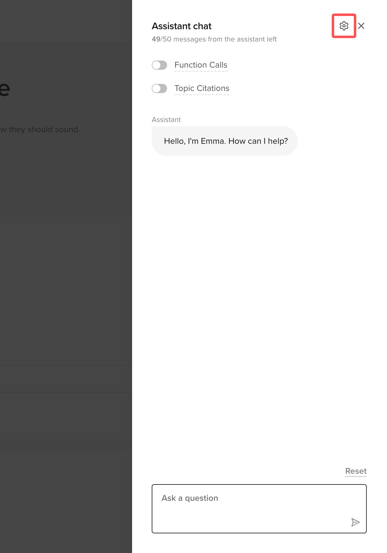 Webchat interface showing tool calls and topic citations