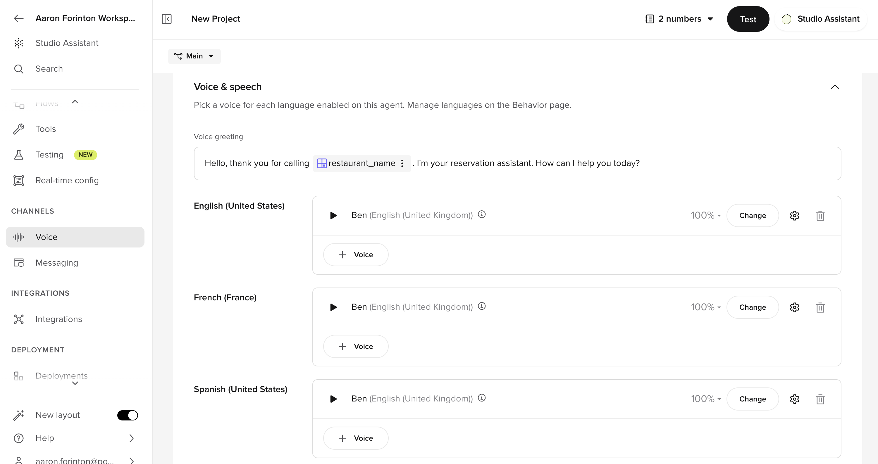 Agent voice set language by voice