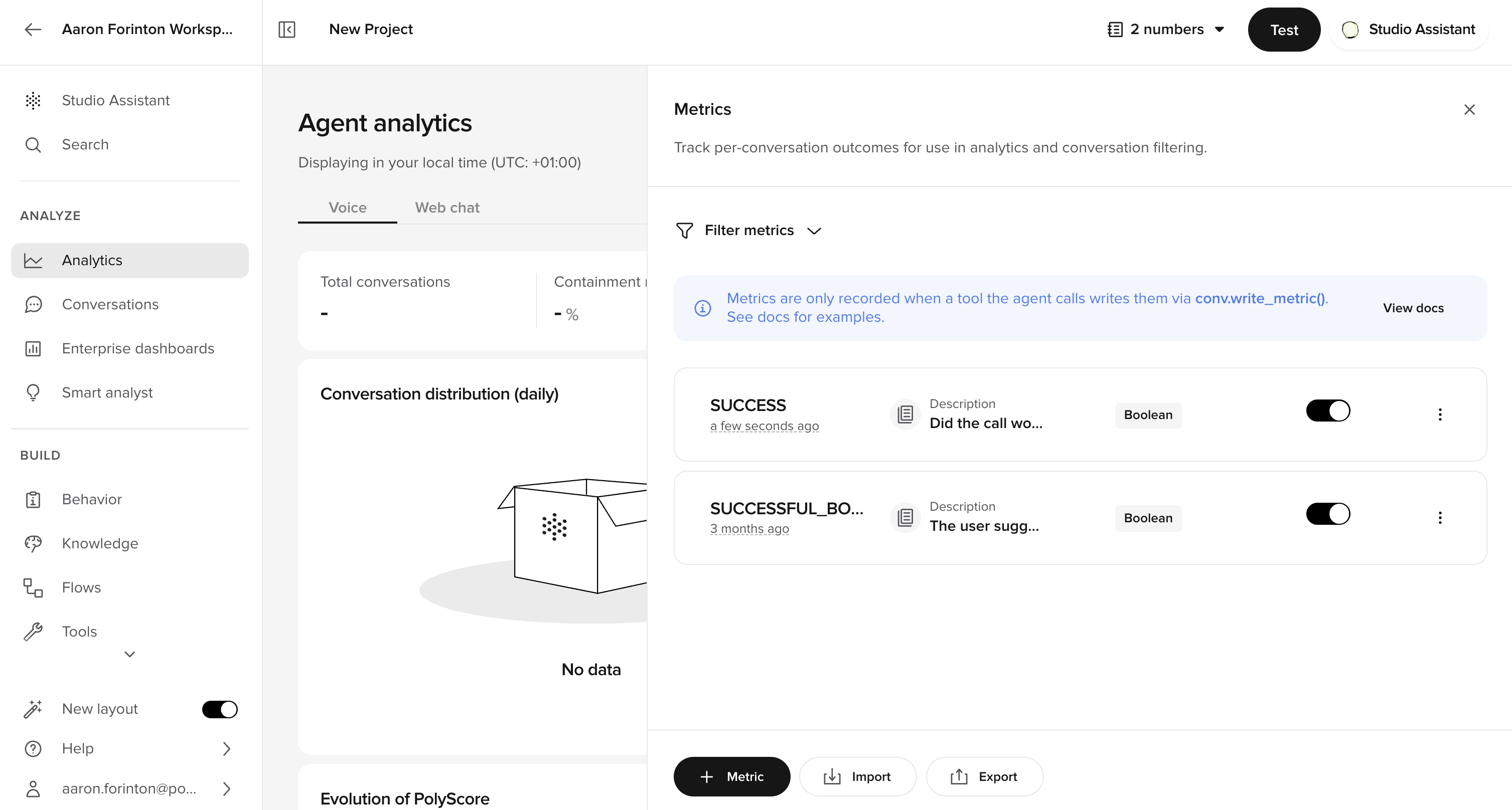 Metrics list view