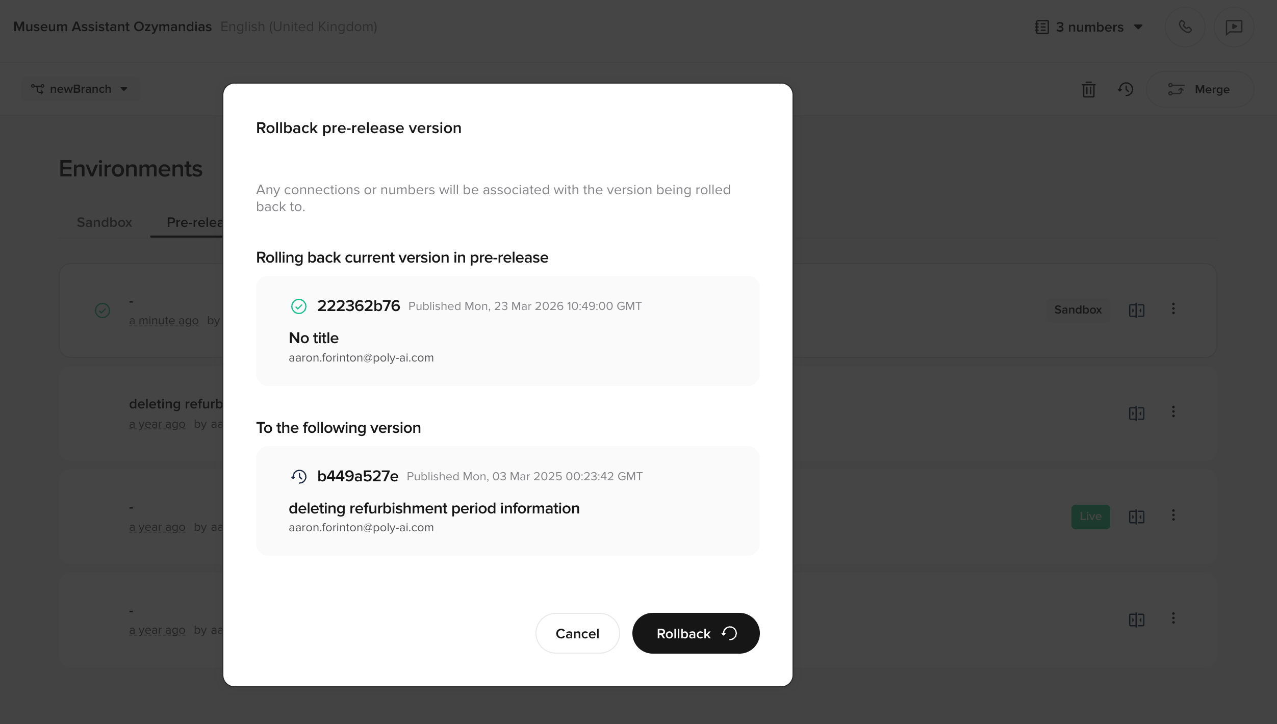 confirm rollback