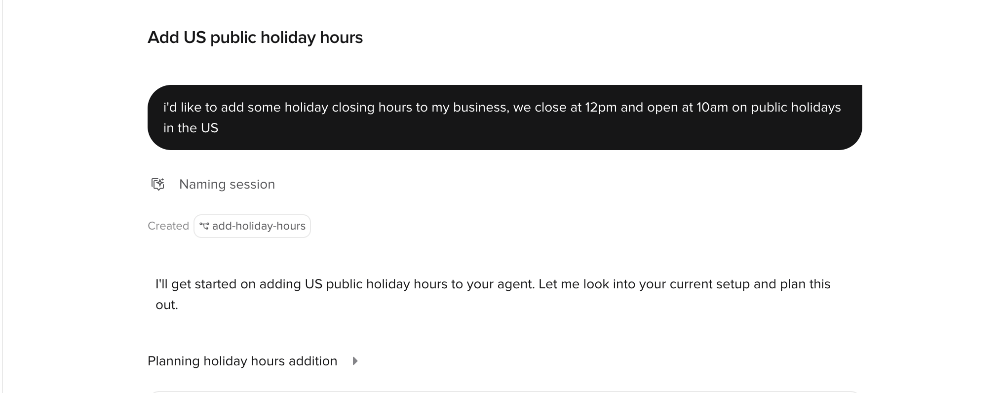 Agent Builder creating a branch before making changes