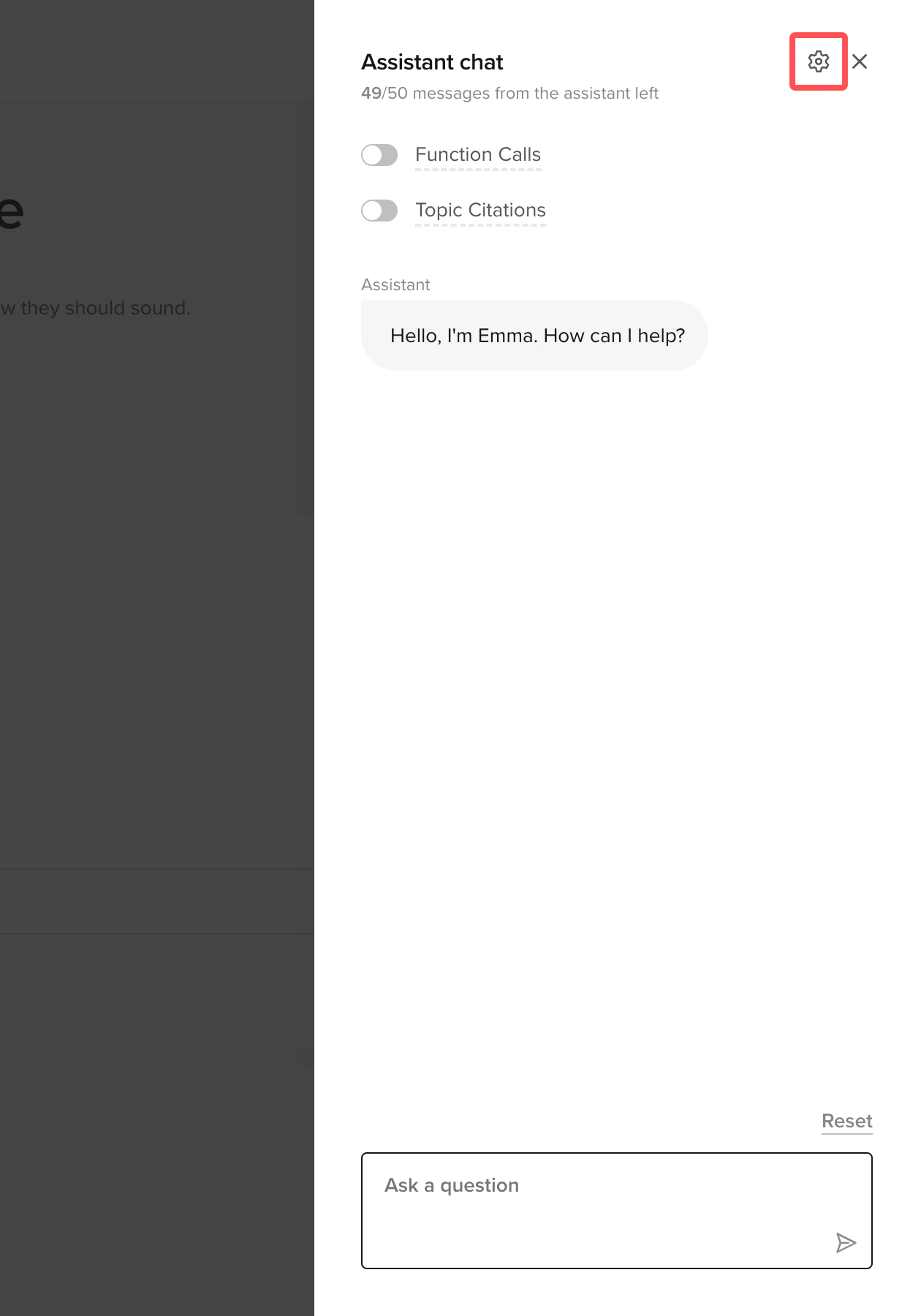 Webchat interface showing tool calls and topic citations