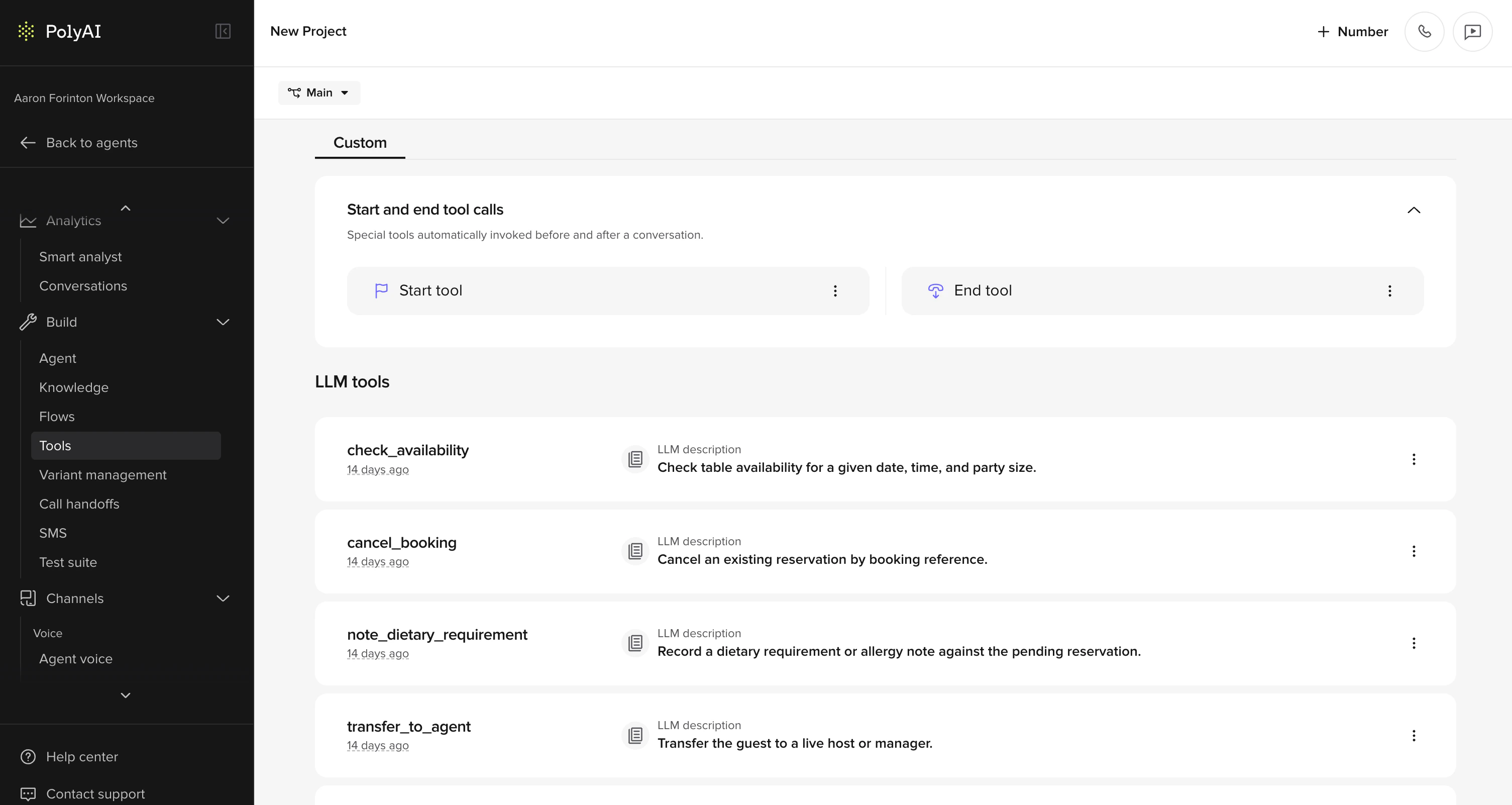 Tools main screen