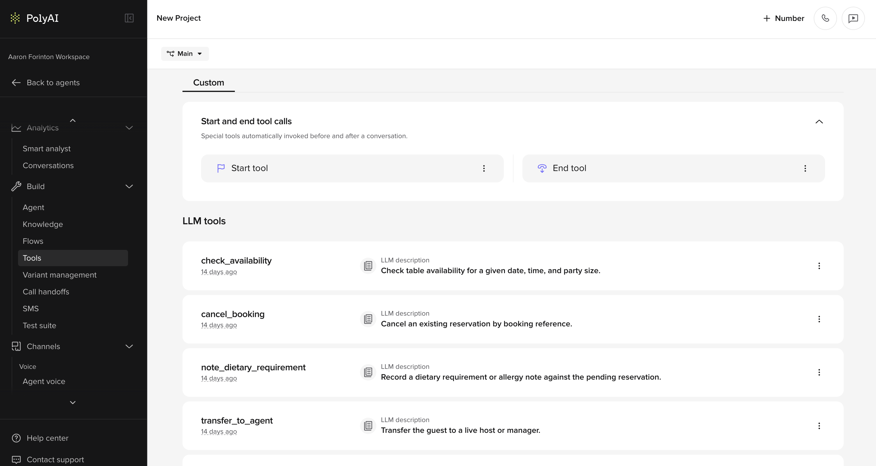 Tools main screen