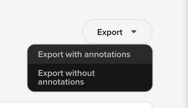Export menu open showing the Export with annotations and Export without annotations options