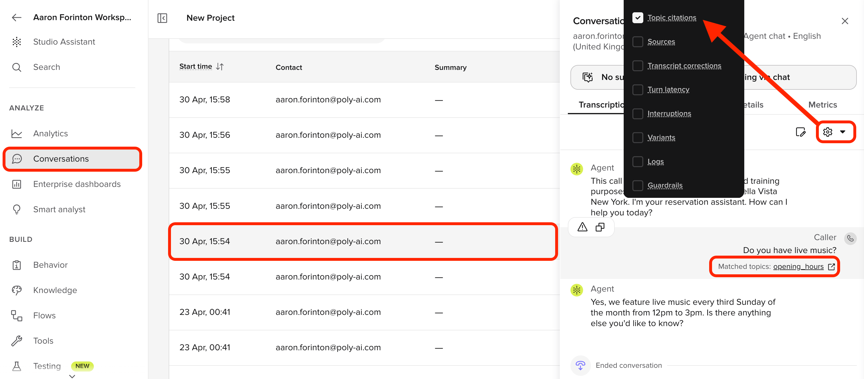 Conversation review display settings